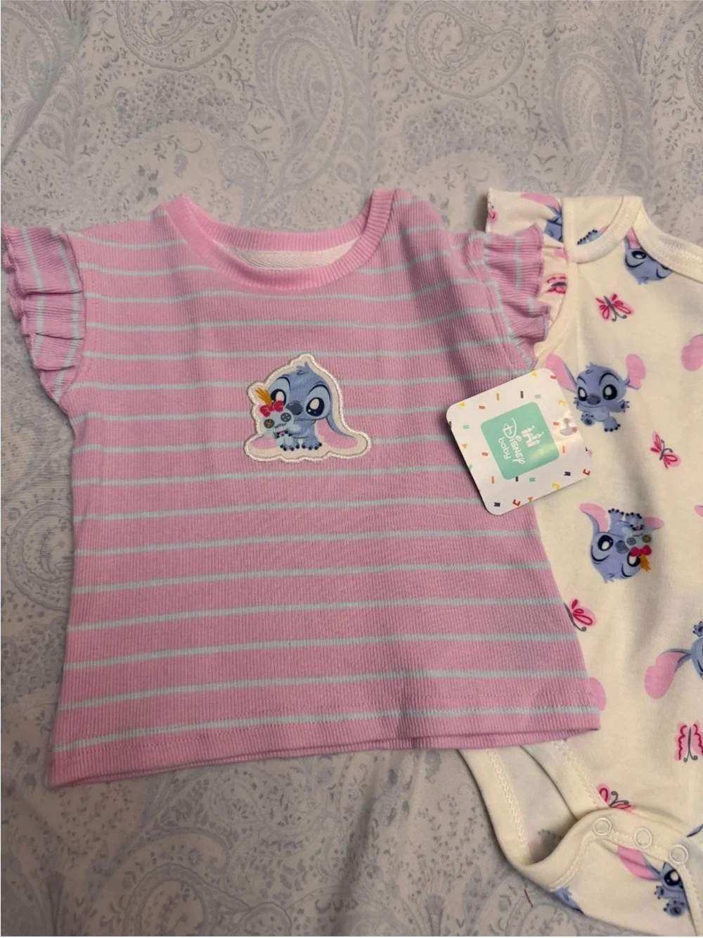 Disney Baby Infant 3 piece shorts outfit featuring baby Stitch and Scrump